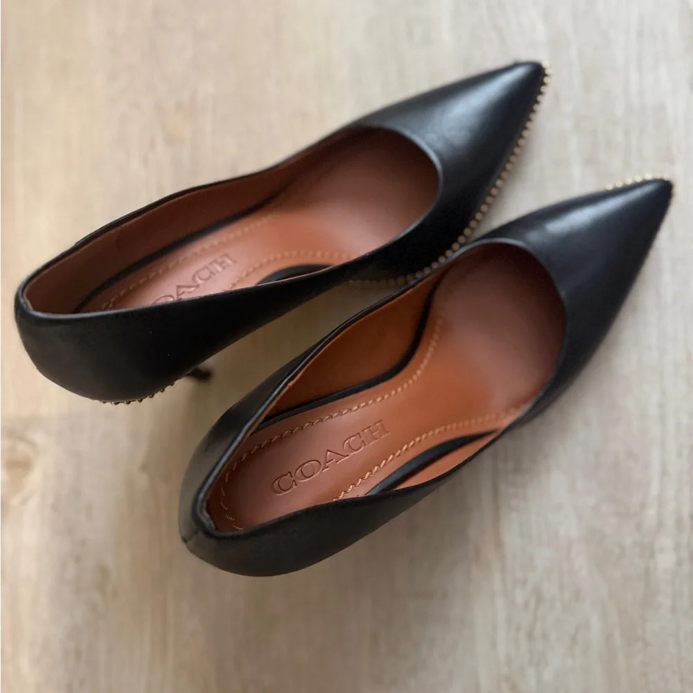 Coach Black Leather Heels with Gold Accents size8 - Picture 3 of 5